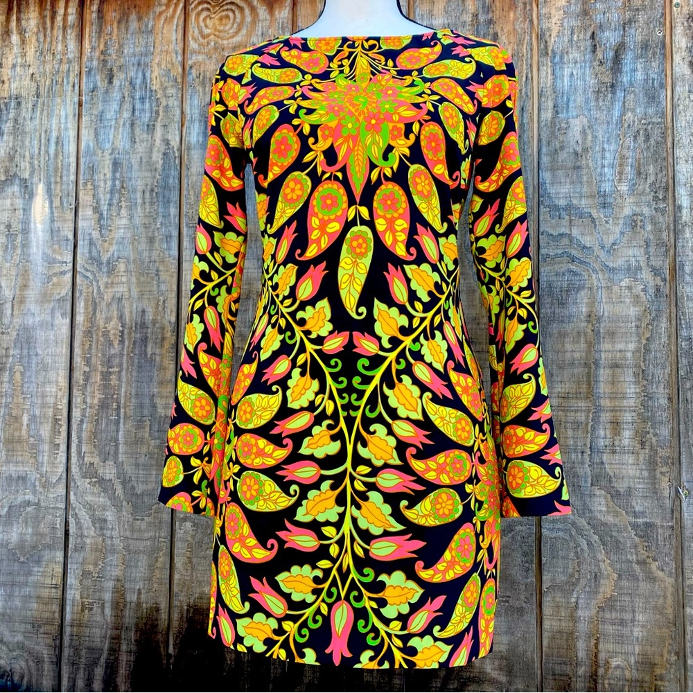 Zara Open Back Retro Long Sleeve Mini Dress size XS